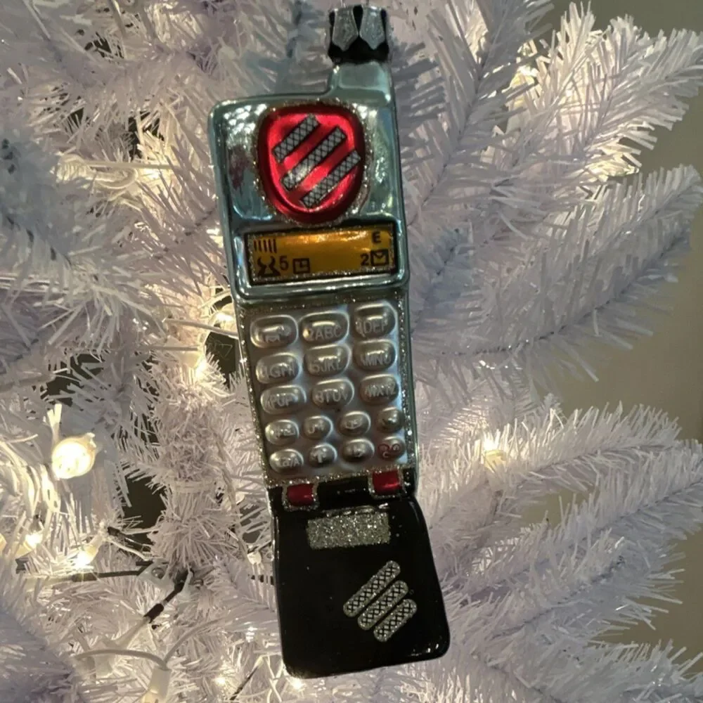 Ashland Glass Flip Phone Ornament Christmas Hanging Silver Black Red